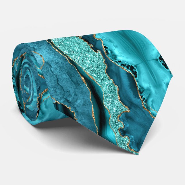 Teal Gold Glitter Sparkly Neck Tie (Rolled)
