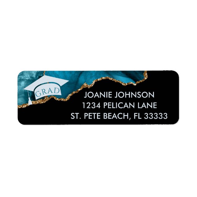Teal Gold Graduation Return Address Label (Front)