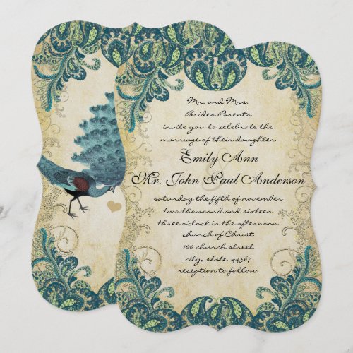 Teal Gold &amp; Lime Peacock Wedding Invitations