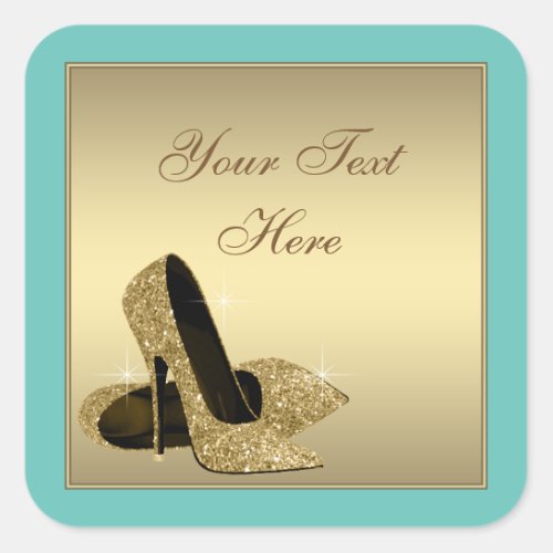 Teal Gold High Heel Shoes Envelope Seal Favor