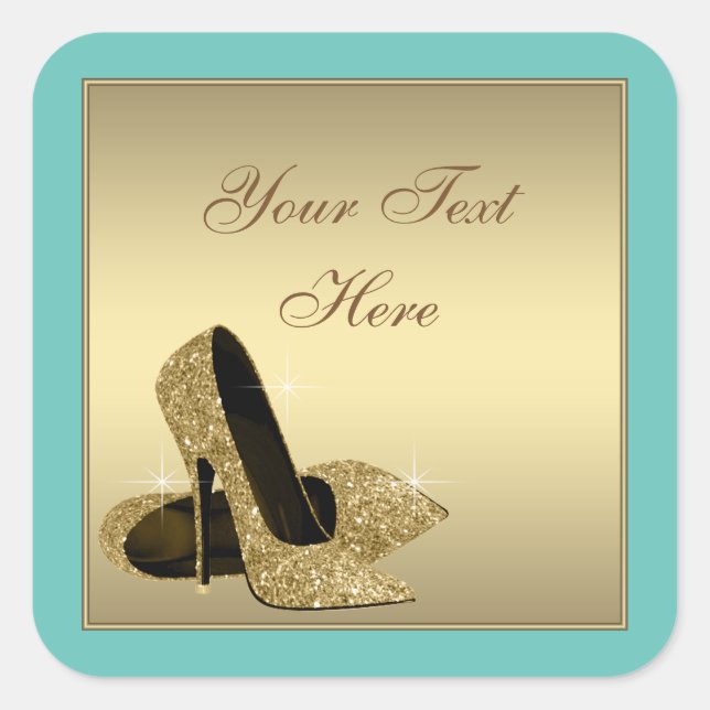Teal Gold High Heel Shoes Envelope Seal Favor (Front)