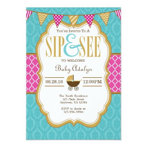 Teal And Pink Invitations 7