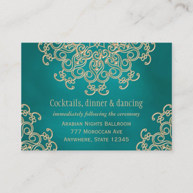 Teal Gold Indian Inspired Reception Enclosure Card (Front)
