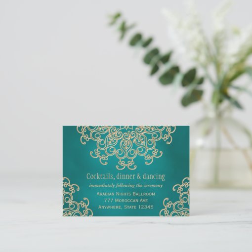 Teal Gold Indian Inspired Reception Enclosure Card Zazzle