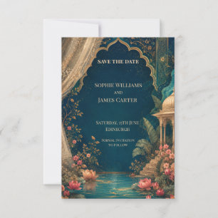 Teal Gold Indian Palace Lotus Save The Date