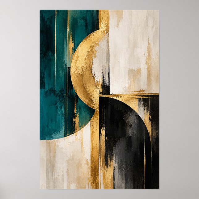 Teal Gold Interlock Geometric Abstract Wall Art (Front)