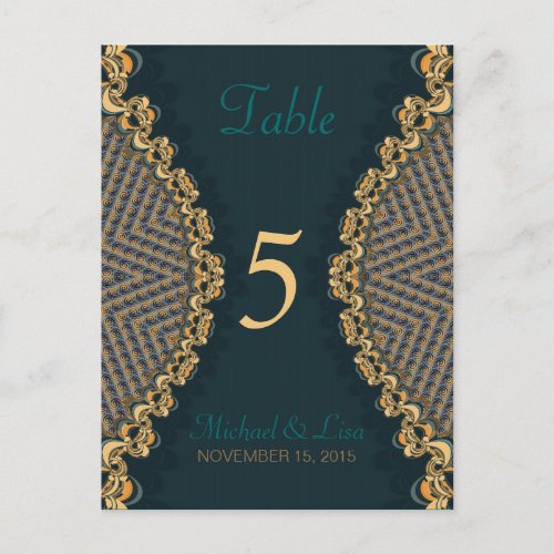 TealGold Lace Guest Table Number  Menu
