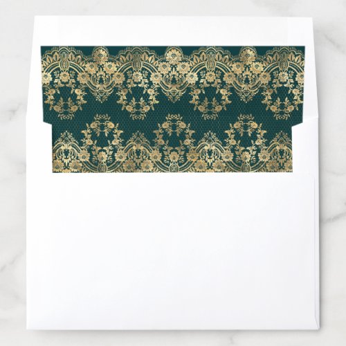 Teal Gold Lace Indian Wedding Envelope Liner