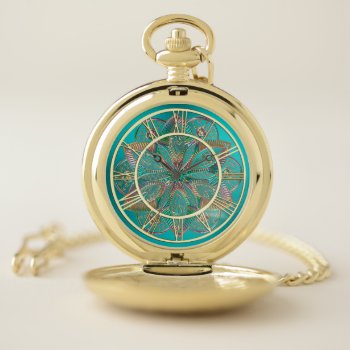 Teal Gold Lavender Mandala Pocket Watch by BecometheChange at Zazzle