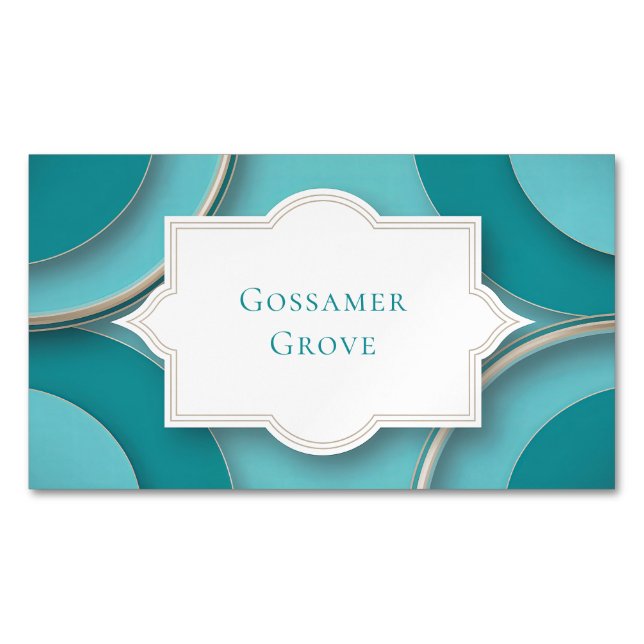 Teal Gold Layered Circles with Bracket Frame Business Card Magnet (Front)