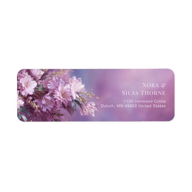 Teal Gold Leaf Pink Cherry Blossom Label (Front)