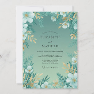 Teal Gold Leaf Wedding Invitation