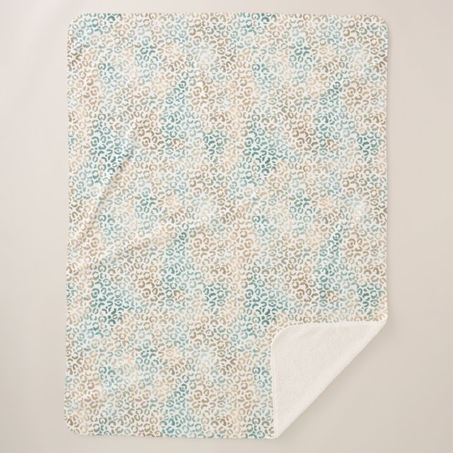 Teal Gold Leopard Print Sherpa Blanket (Front)