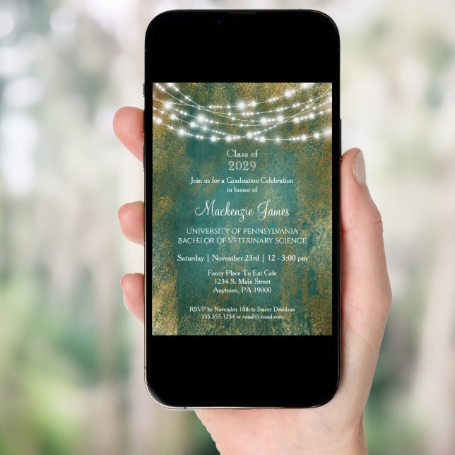 Teal Gold Lights Graduation Party Invitation (Front Digital)