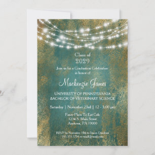 Teal Gold Lights Graduation Party Invitation