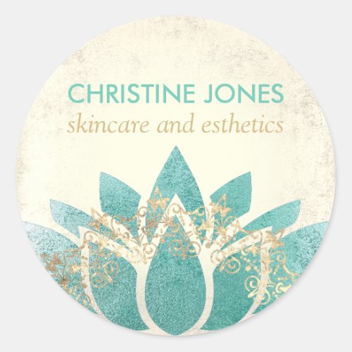 teal gold lotus flower skincare and esthetics classic round sticker