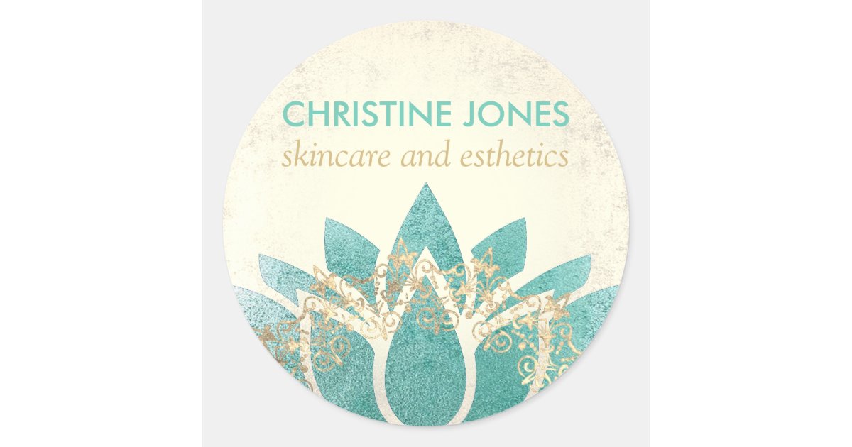 teal gold lotus flower skincare and esthetics classic round sticker ...