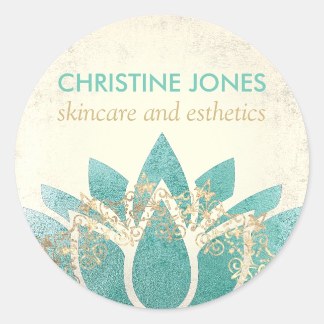 teal gold lotus flower skincare and esthetics classic round sticker (Front)