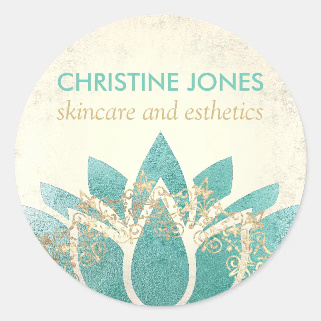 teal gold lotus flower skincare and esthetics classic round sticker ...