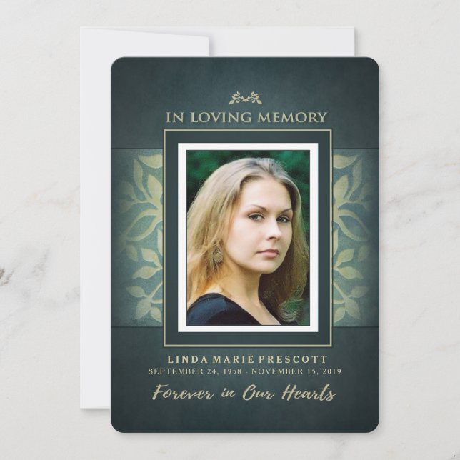 Teal & Gold Loving Memorial Service Invitation (Front)