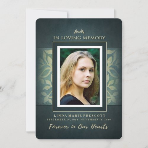 Teal  Gold Loving Memory Photo Thank You Card