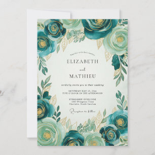 Teal Gold Luxe Botanical Wedding Invitation