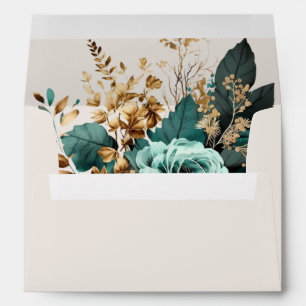 Teal Gold Luxe Floral Wedding Return Address Envelope