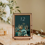 Teal Gold Luxe Floral Wedding Table Card<br><div class="desc">Our ''Teal Gold Luxurious Floral'' collection features rich watercolor backgrounds in emerald and sapphire with roses in same colors and gold foliage. Decorative letters are a part of a custom script but can be incorporated in a monogram design upon your request. This collection spreads across wedding, office and personal items....</div>