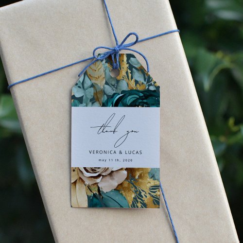 Teal Gold Luxe Floral Wedding Thank You Gift Tag