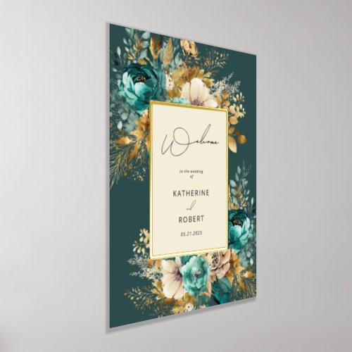 Teal Gold Luxe Floral Wedding Welcome Foil Prints