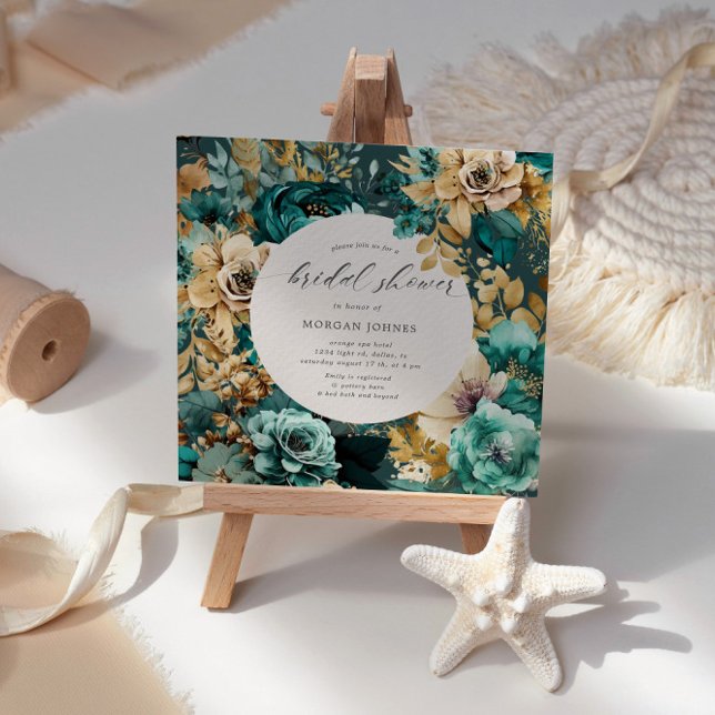 Teal Gold Luxurious Floral Bridal Shower  (Creator Uploaded)