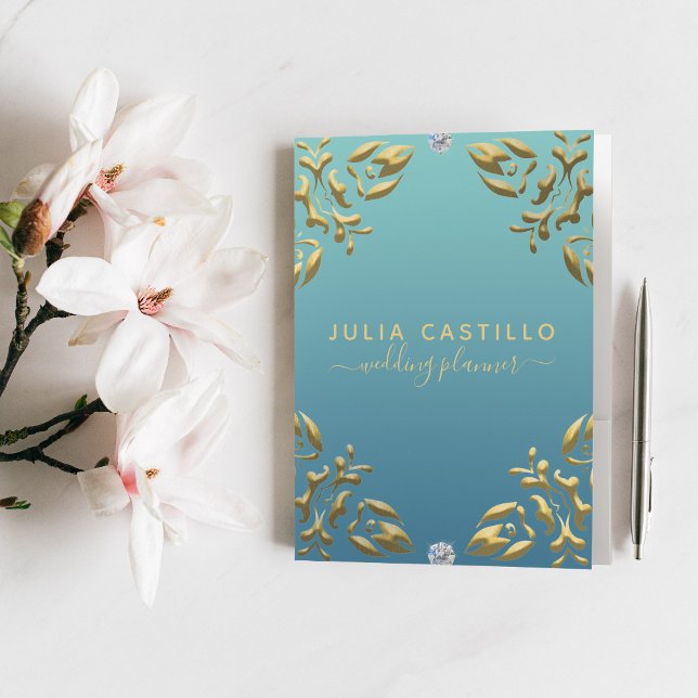 Teal Gold Luxury Glam Elegant Calligraphy Script  Pocket Folder (Creator Uploaded)