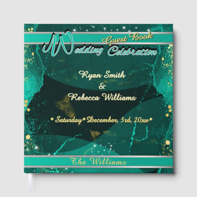 Teal & Gold Marble Design Guest Book (Front)