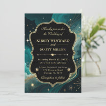 Teal Gold Marble Glitter Elegant Wedding