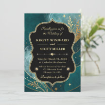 Teal Gold Marble Glitter Elegant Wedding
