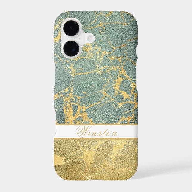 TEAL & GOLD MARBLE LOOK, EDITABLE TEXT Case-Mate iPhone CASE (Back)