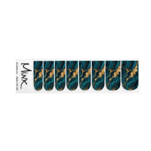 Teal Gold Marble Nail Decals