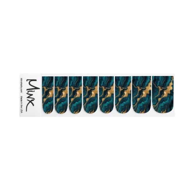 Teal Gold Marble Nail Decals (Left Hand)