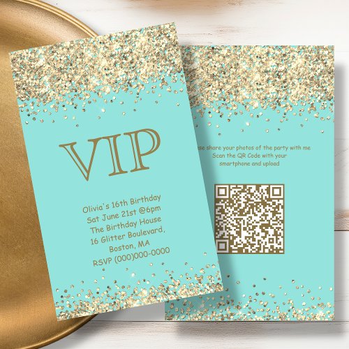 Teal  Gold  Mini VIP Birthday Invitation