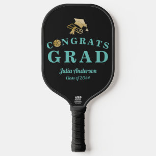 Teal & Gold Modern 2024 Graduation Congrats GRAD Pickleball Paddle
