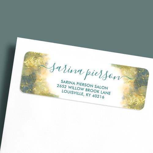 Teal Gold Modern Art Liquid Ink Return Address Label