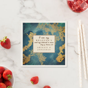 Teal Gold Modern Art Wedding Bible Verse  Napkins