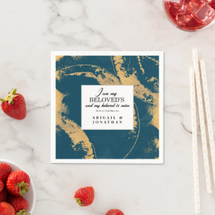 Teal Gold Modern Art Wedding Bible Verse  Napkins