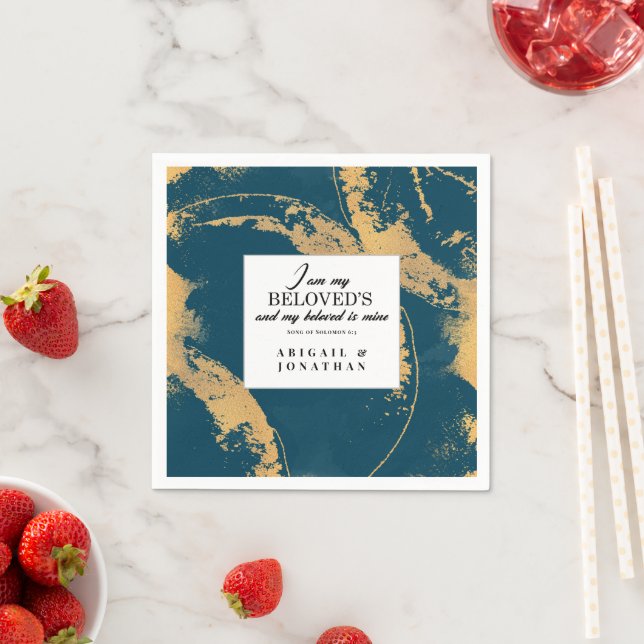 Teal Gold Modern Art Wedding Bible Verse  Napkins (Insitu)