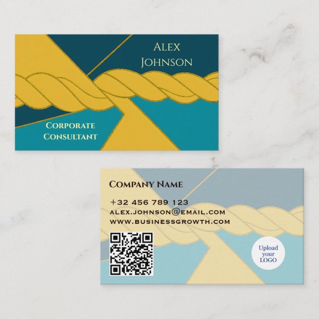 Teal Gold Modern Corporate Consultant Gold Rope Business Card (Front/Back)