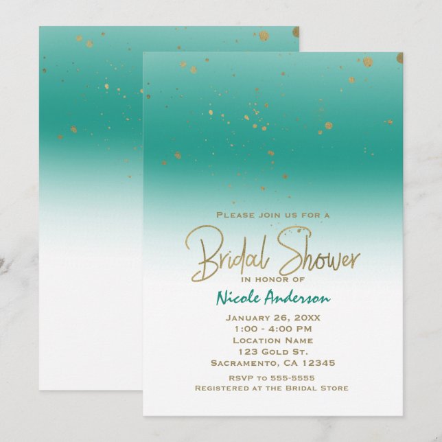 Teal & Gold Modern Glam BRIDAL SHOWER Elegant Invitation (Front/Back)