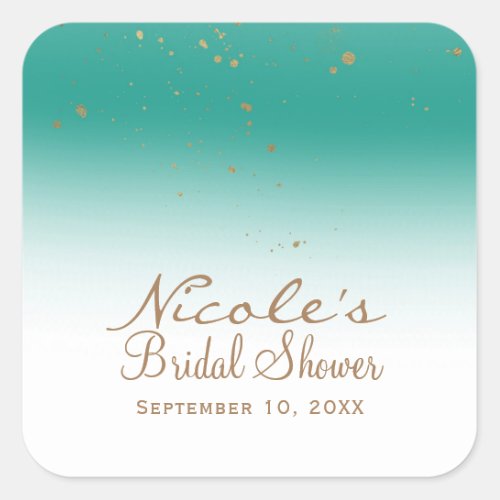 Teal  Gold Modern Glam Bridal Shower Party Square Sticker