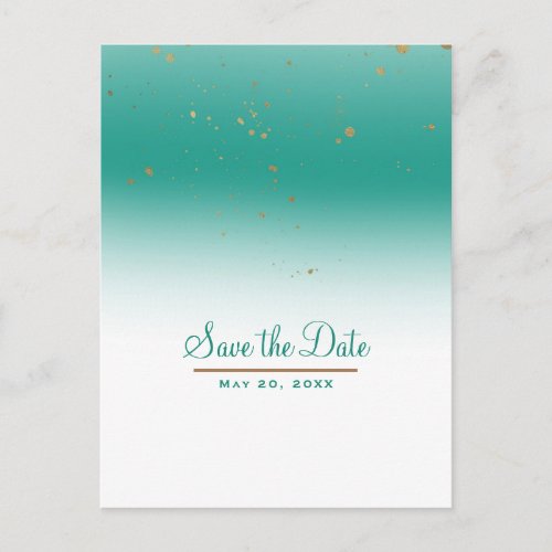 Teal  Gold Modern Glam Chic Wedding Save the Date Announcement Postcard