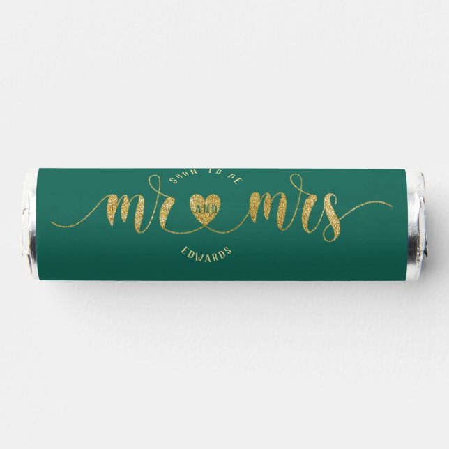 Teal Gold Mr and Mrs Wedding Shower Breath Savers® Mints (Front)