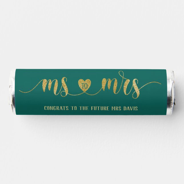 Teal Gold Ms to Mrs Bridal Shower Breath Savers® Mints (Front)